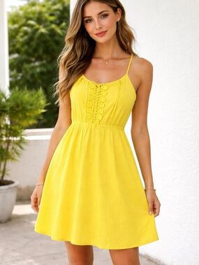 Sunshine Lace-Front Spaghetti Strap Mini Dress